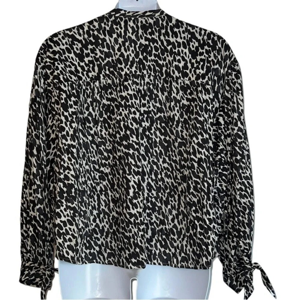 Anthropologie Maeve Blouse Ashleigh Puff-Sleeved 3x Black & White Animal Print